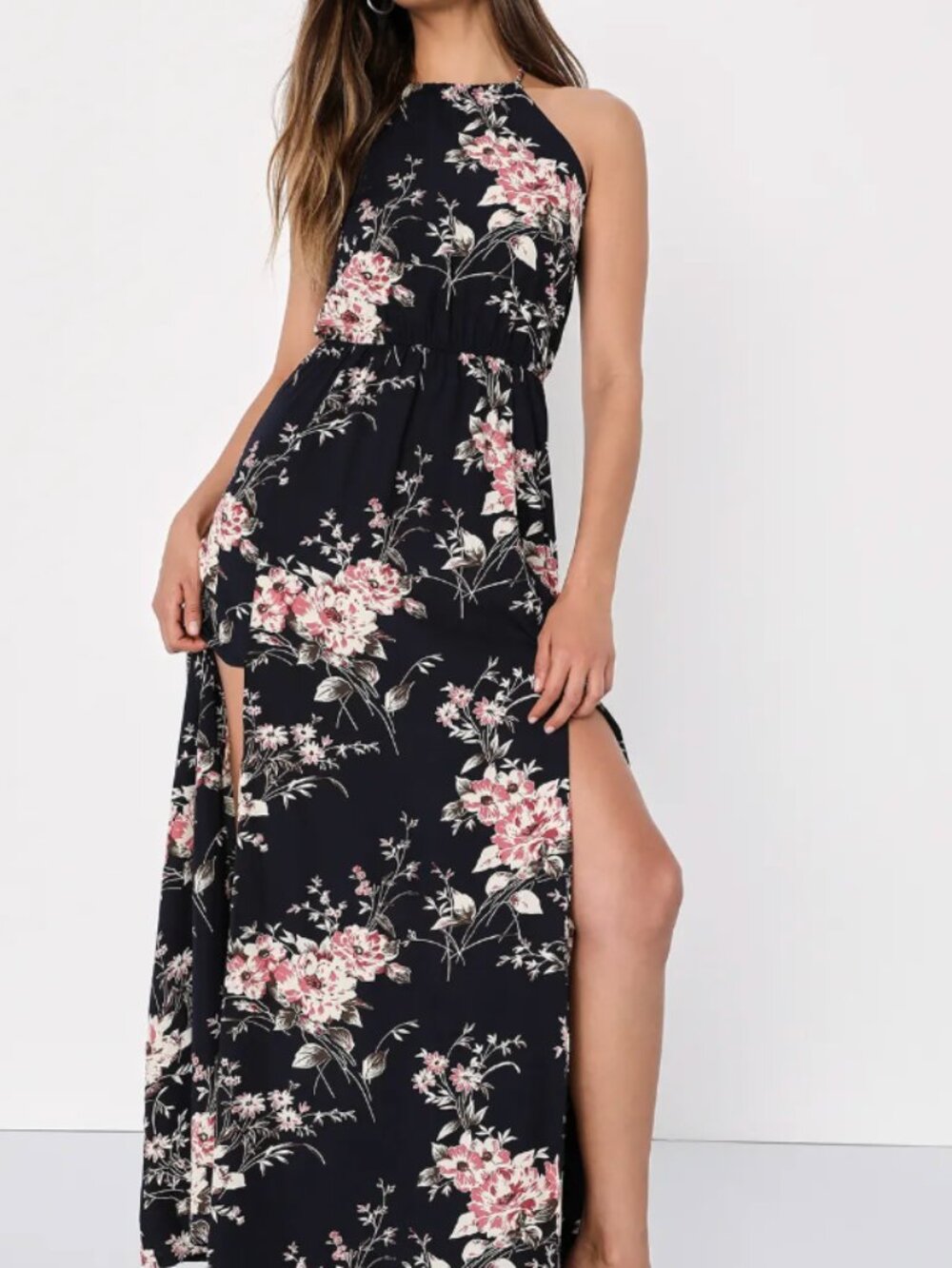 Feel the Music Midnight Blue Floral Print Maxi Dress